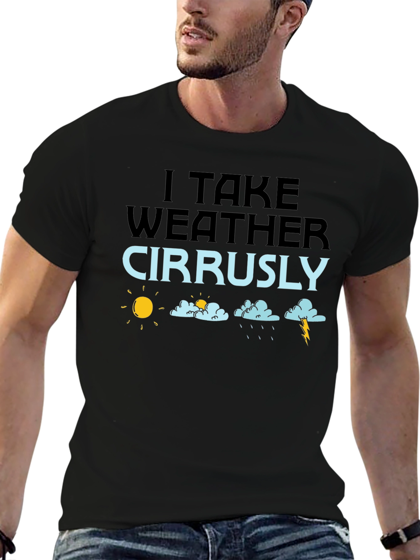 Black Weather Cirrusly T-Shirt - Funny Weather Pun Tee view 6
