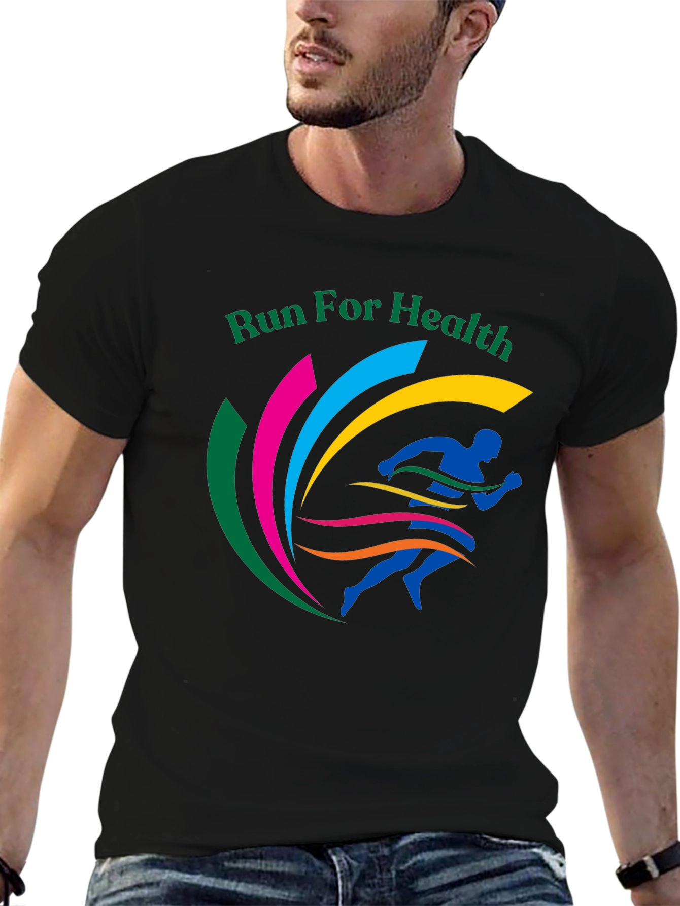 Black Run For Health Graphic Tee, Black Cotton Blend view 6