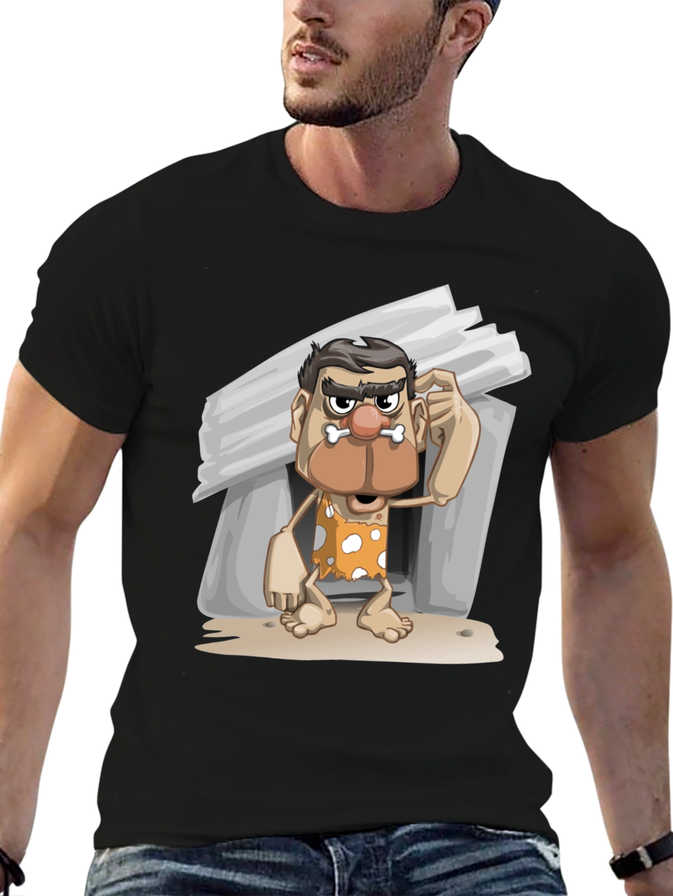 Black Funny Caveman Graphic T-Shirt view 6