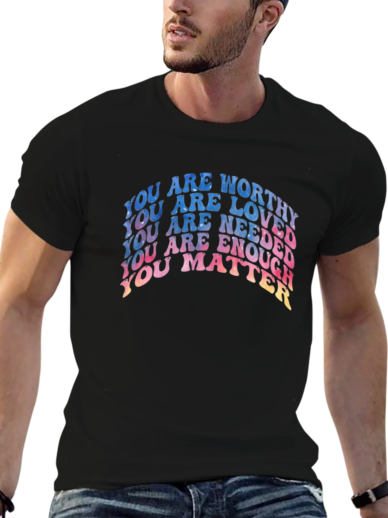 Black Affirmation T-Shirt - You Are Worthy, Loved, Needed view 6