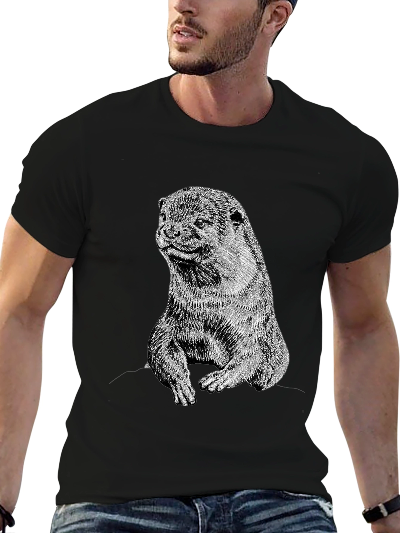 Black Otter Graphic T-Shirt - Black, Animal Lover Tee view 6