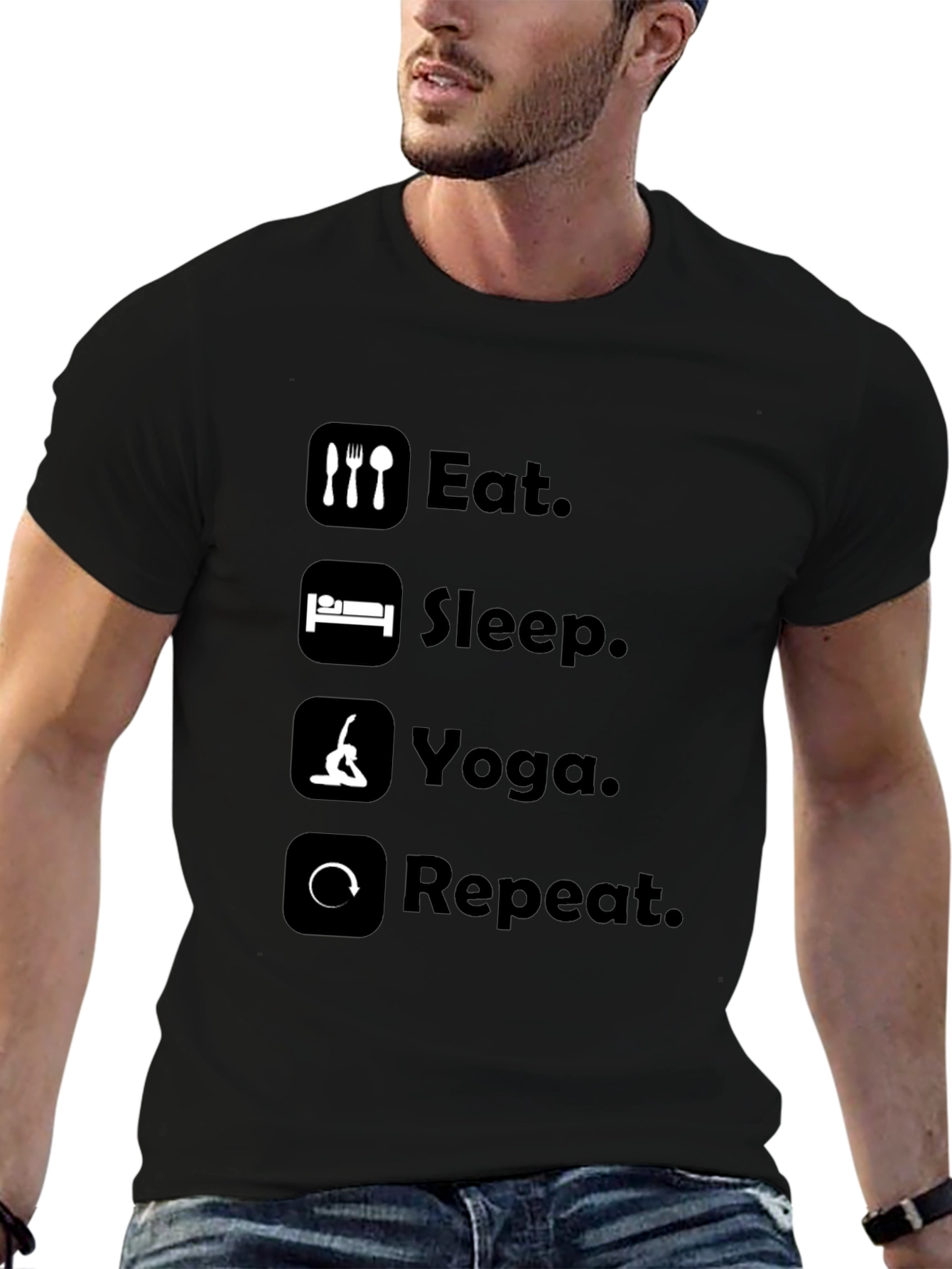 Black Eat Sleep Yoga Repeat Graphic Tee - Black T-Shirt view 6