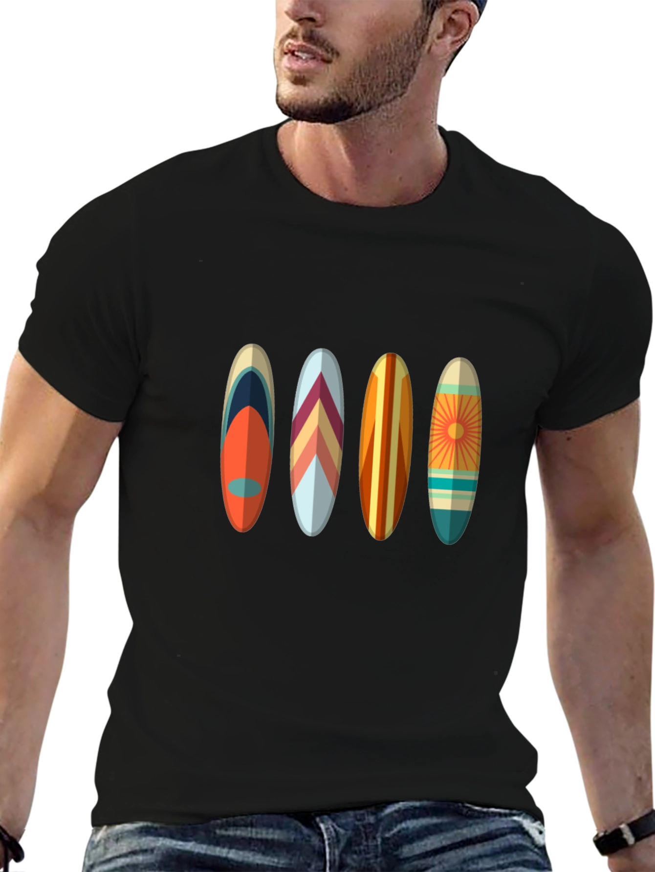 Black Retro Surfboard Tee - Vintage Beach Vibes view 6