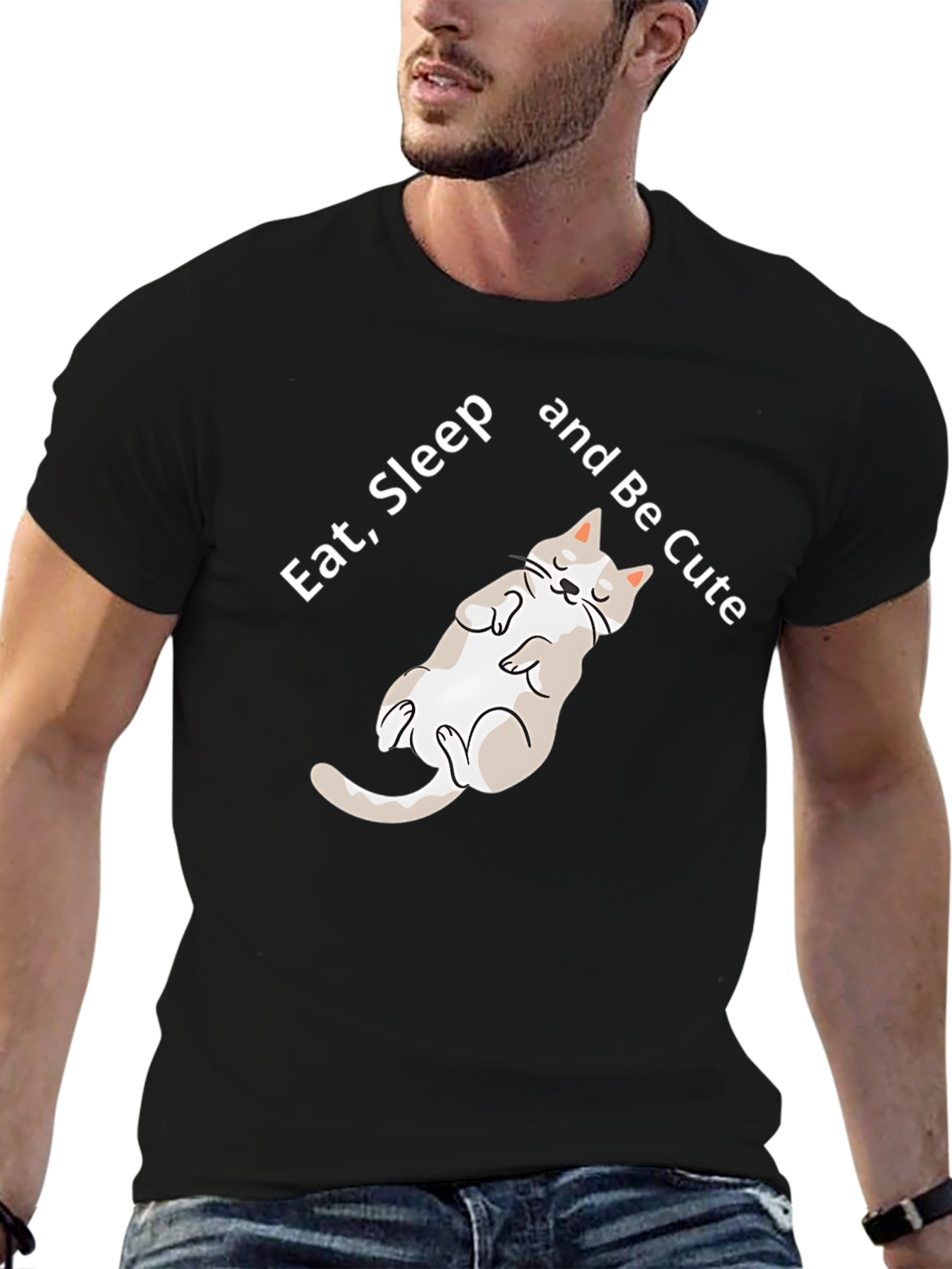 Black Eat Sleep Be Cute Cat Graphic T-Shirt view 6
