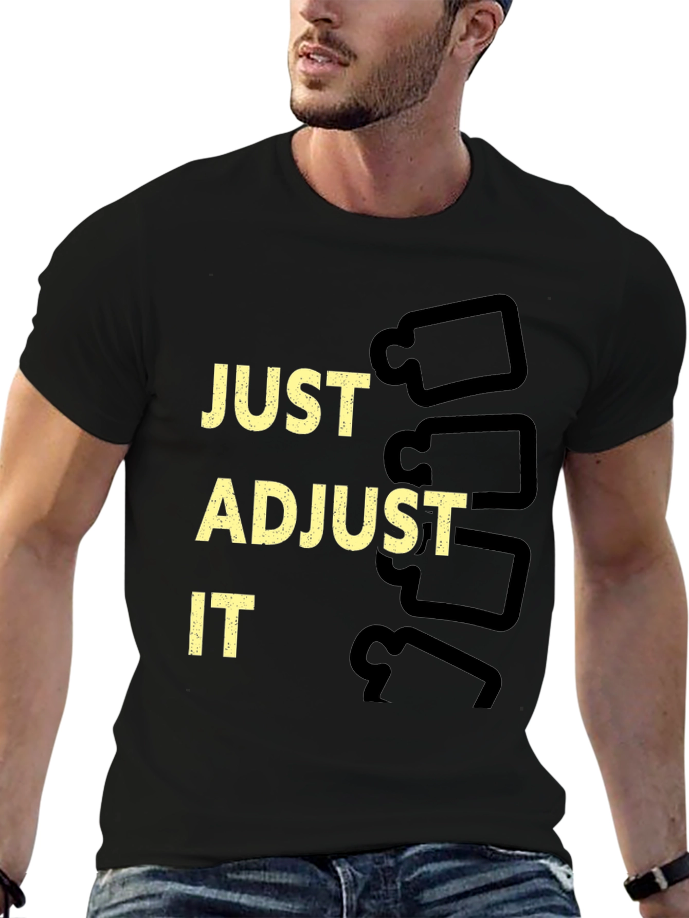 Black Just Adjust It Chiropractic T-Shirt view 6