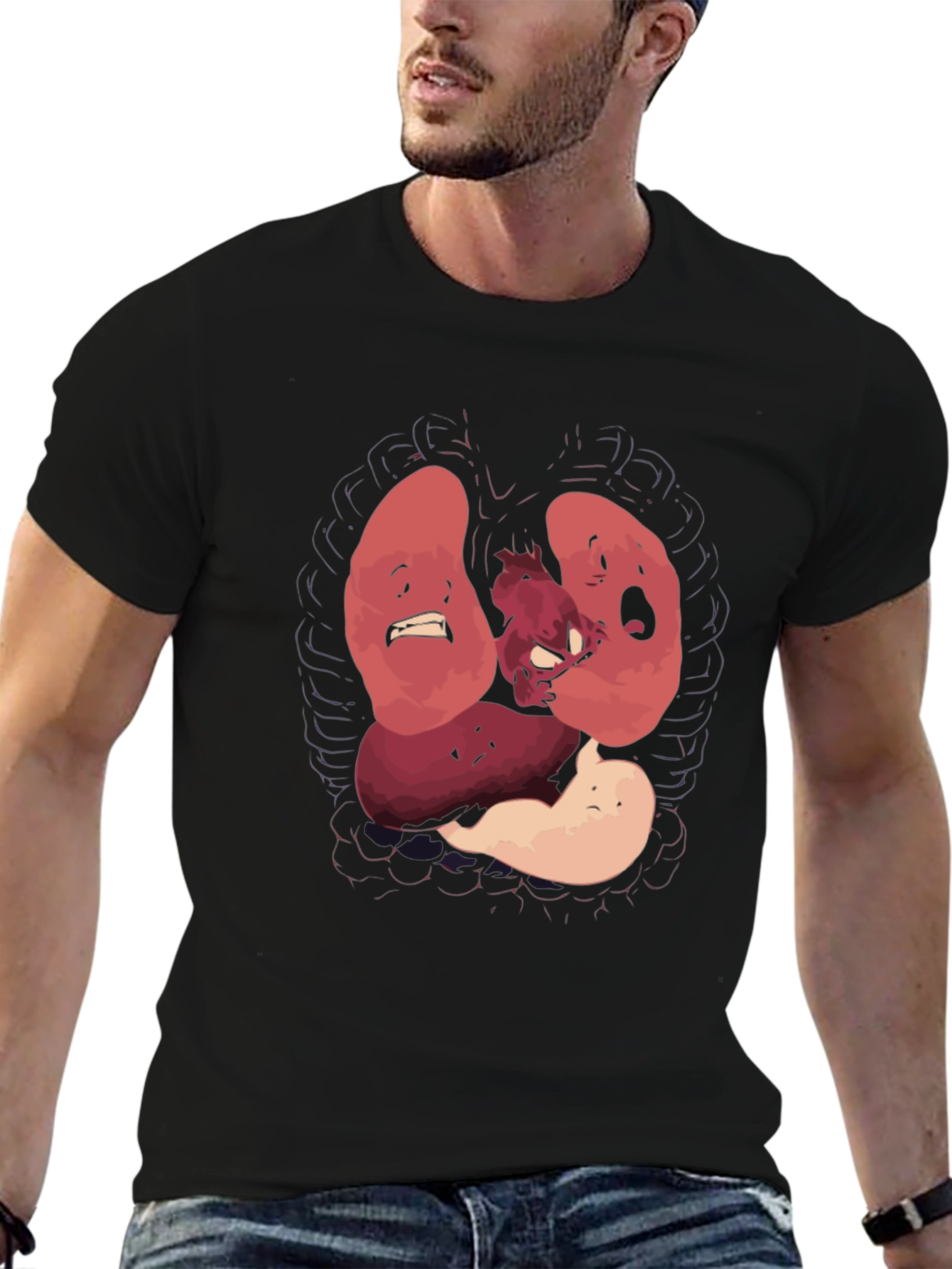Black Anatomical T-Shirt Funny Organs Cartoon Tee view 6