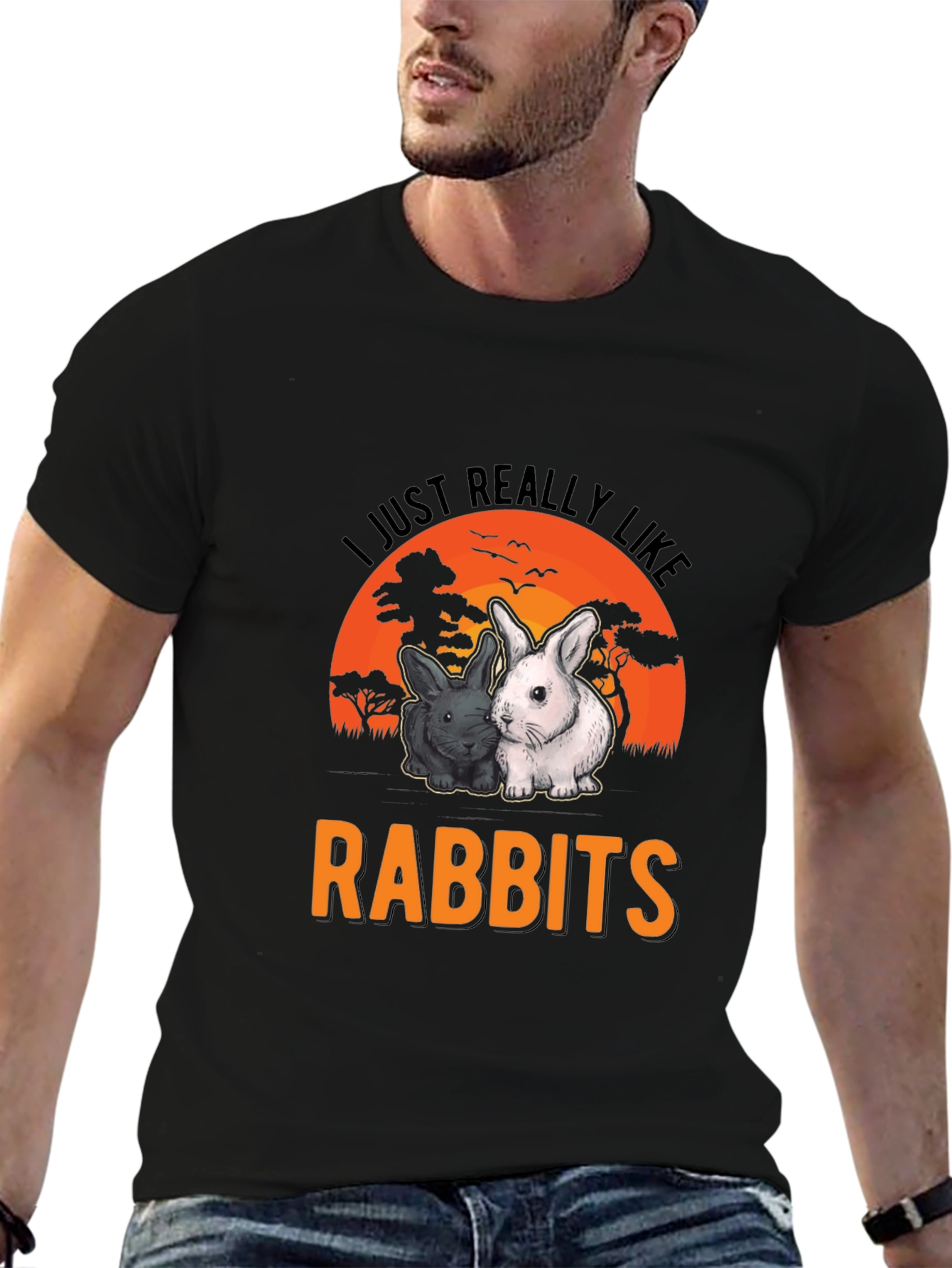 Black I Just Really Like Rabbits T-Shirt view 6