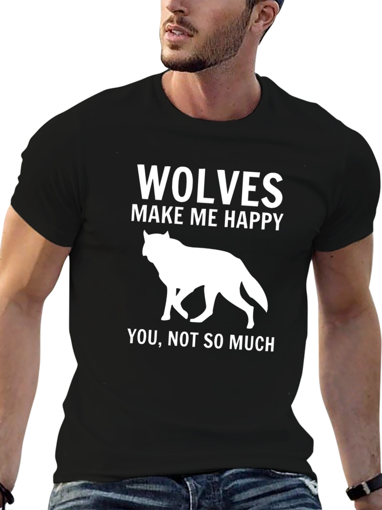 Black Wolves Make Me Happy Graphic Tee - Funny Wolf Lover Shirt view 6