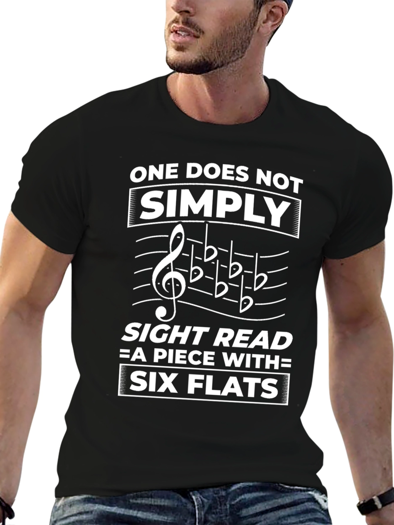Black One Does Not Simply Sight Read Six Flats T-Shirt view 6