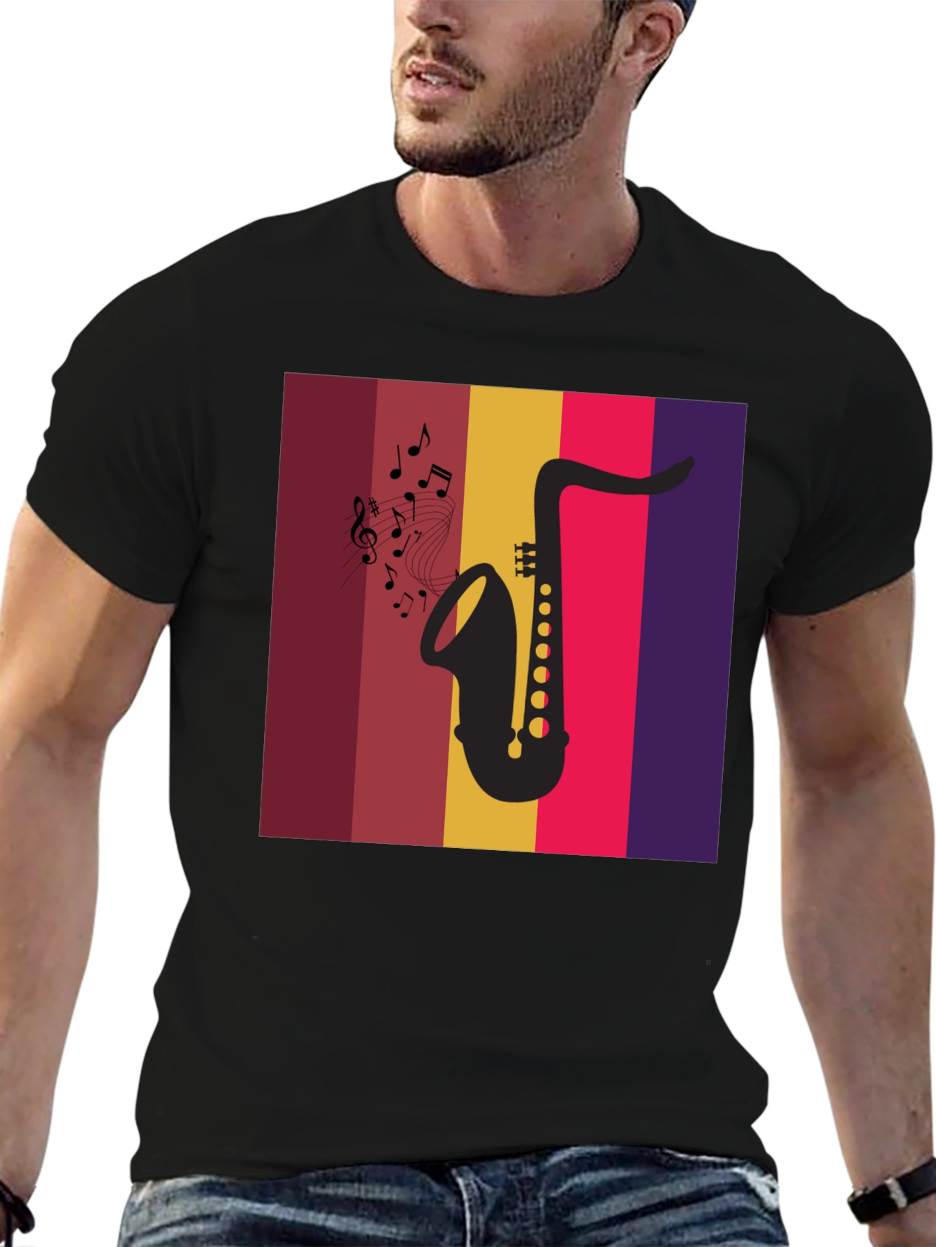 Black Saxophone Music Graphic Tee - Retro Style  view 6