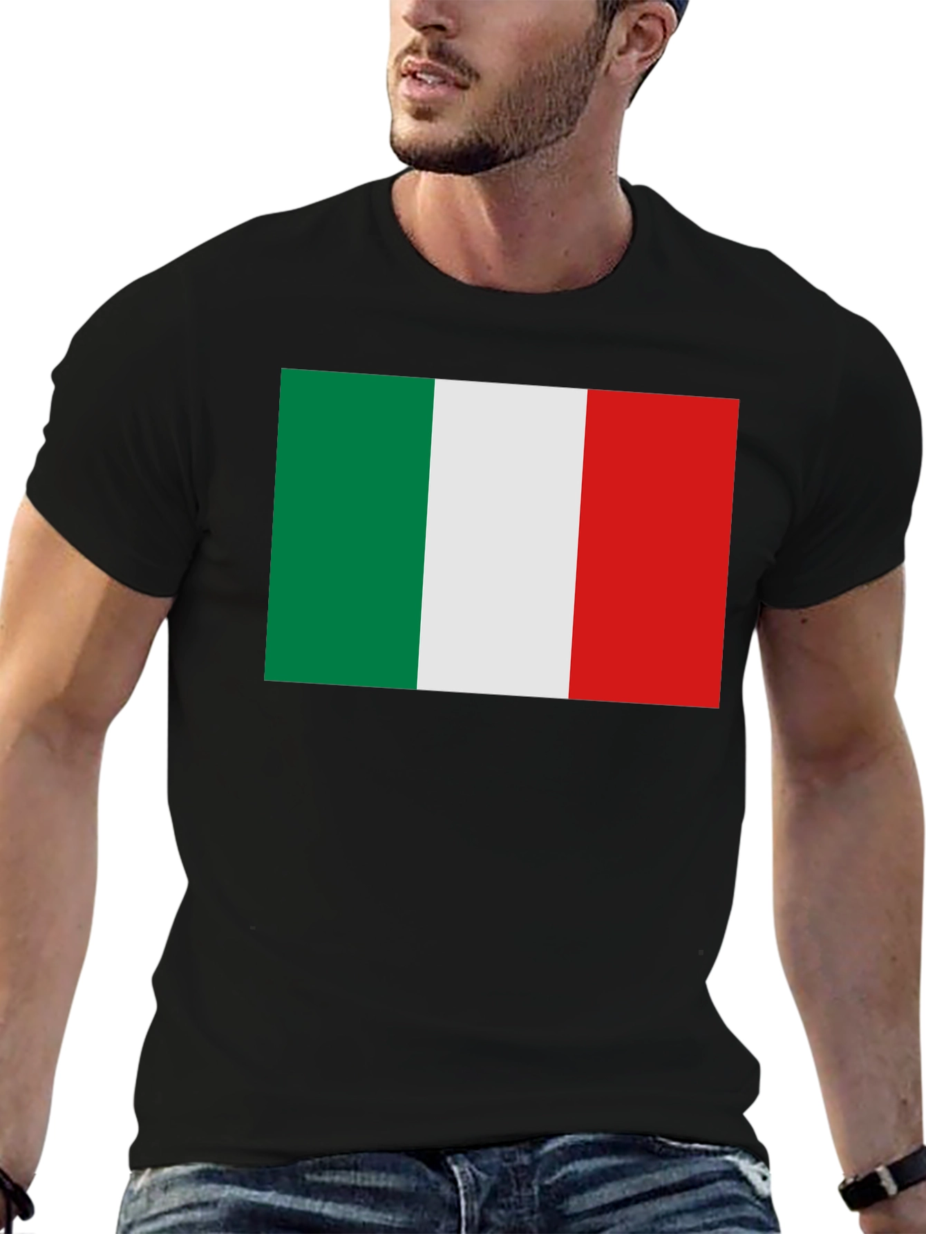 Black Italian Flag Graphic Tee - Black Crew Neck T-Shirt view 6