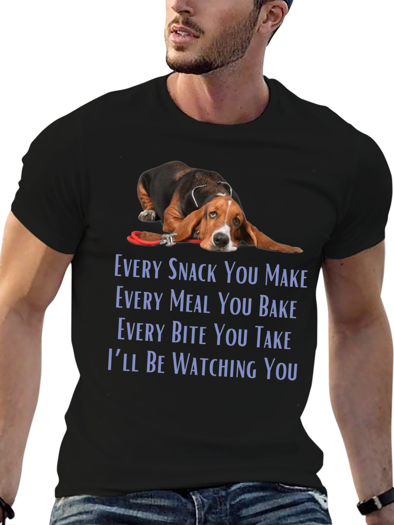 Black Bassett Hound Dog T-Shirt - Every Snack You Make view 6