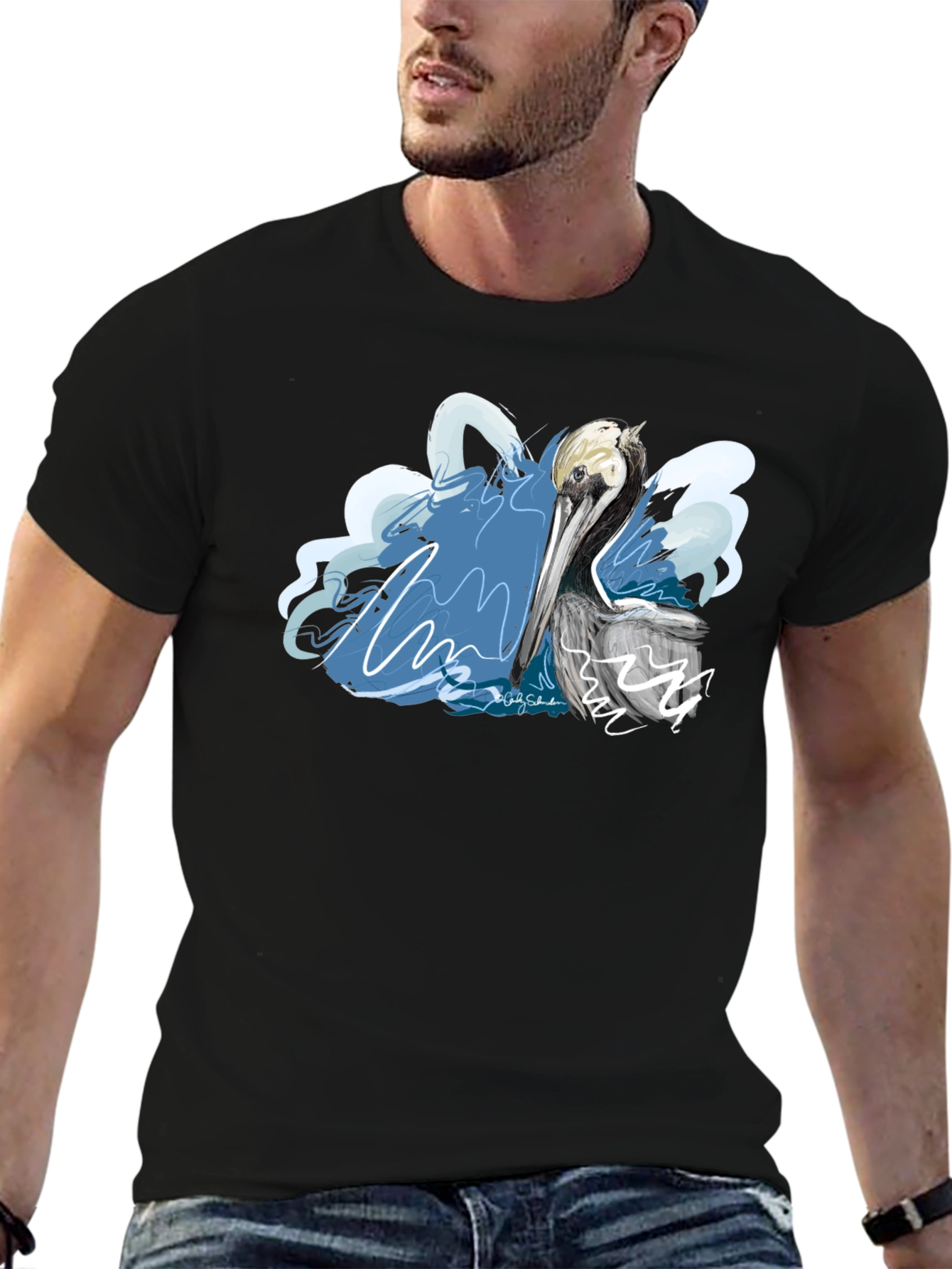 Black Pelican Graphic T-Shirt - Artistic Design view 6