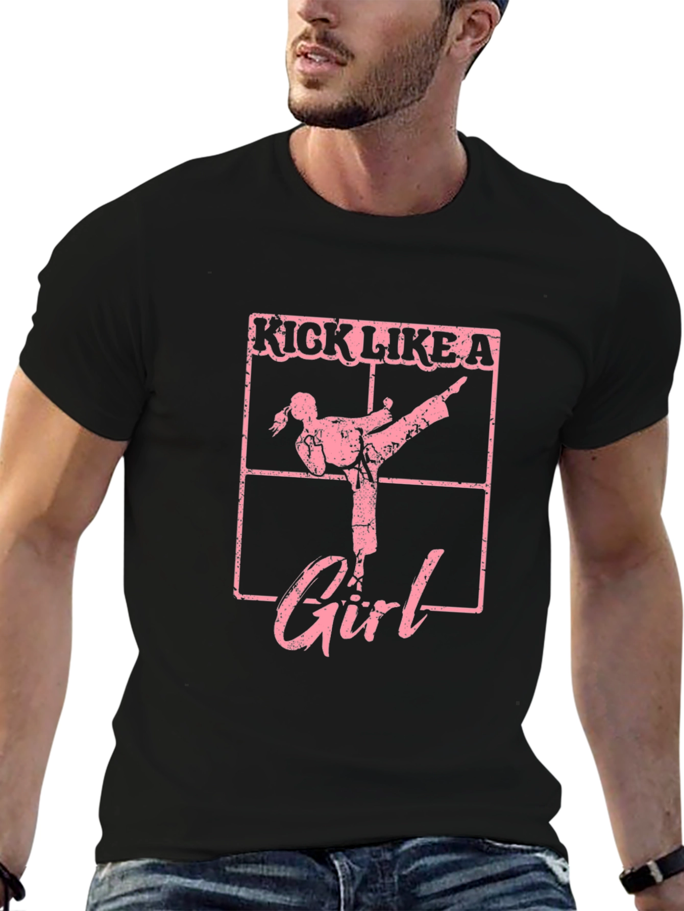 Black Kick Like a Girl T-Shirt - Martial Arts Tee view 6