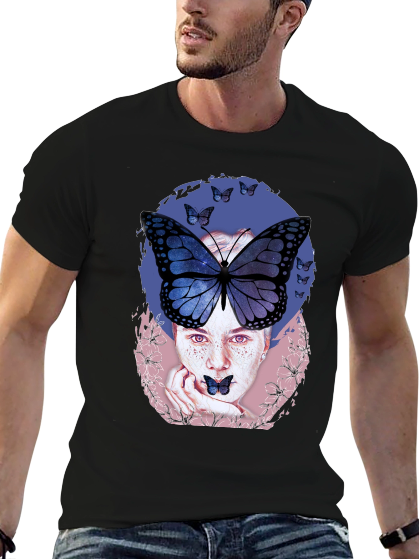 Black Butterfly Woman Graphic Tee view 6