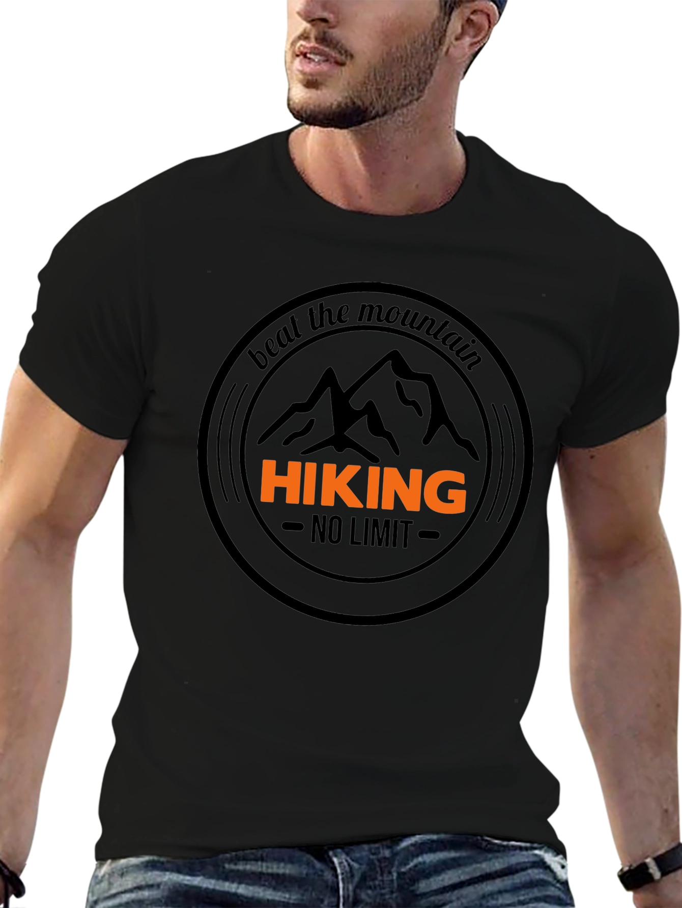Black Hiking T-Shirt - Beat The Mountain - Black Cotton Tee view 6
