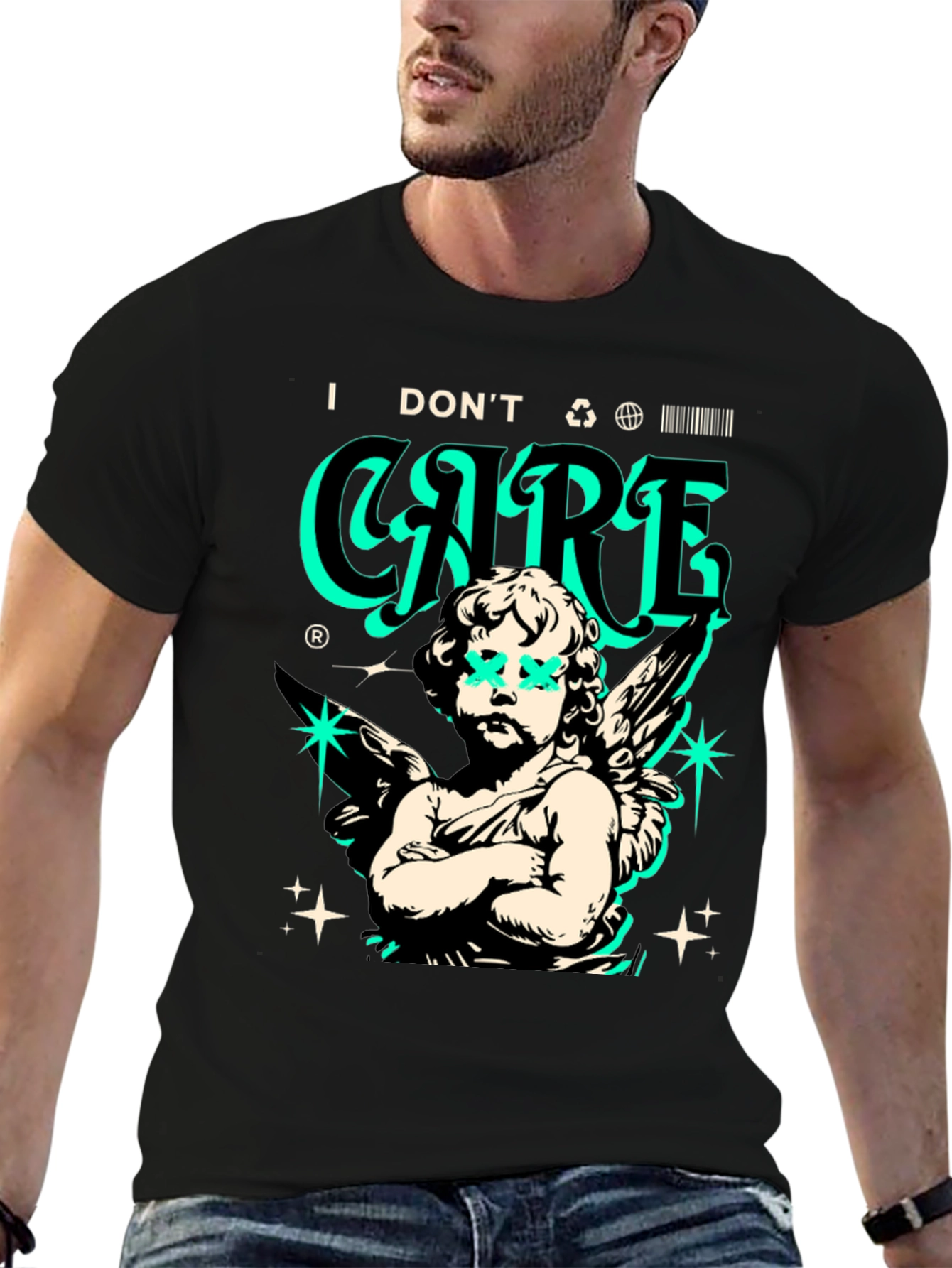 Black Edgy Angel Graphic T-Shirt - Black Cotton Tee view 6