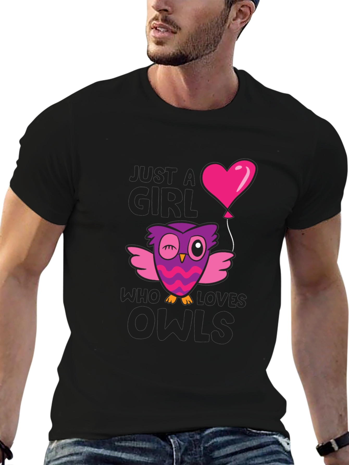 Black Just A Girl Who Loves Owls T-Shirt view 6