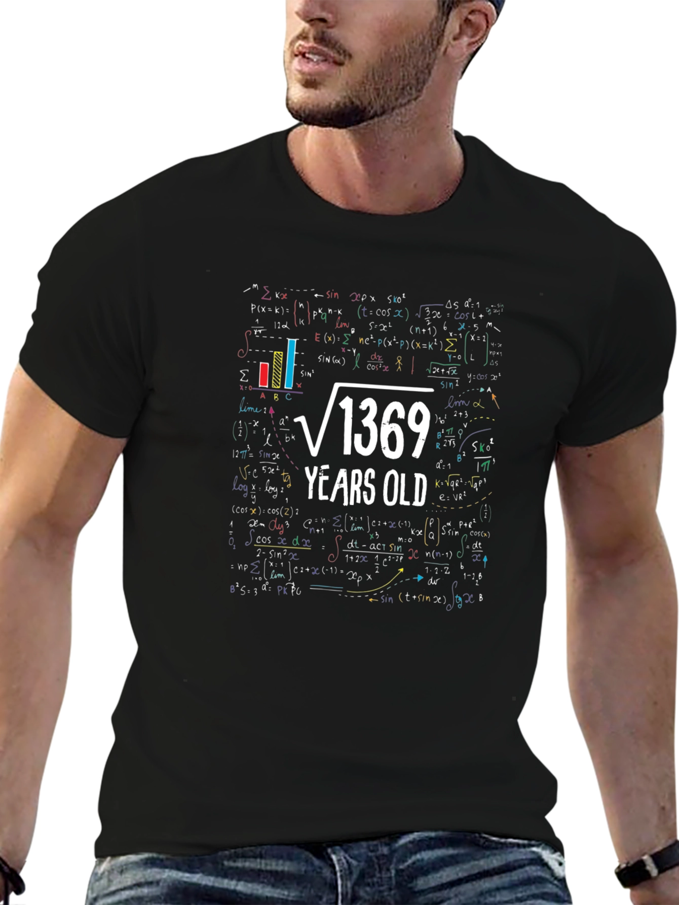 Black Math Humor T-Shirt - Root of 1369 Birthday Tee view 6