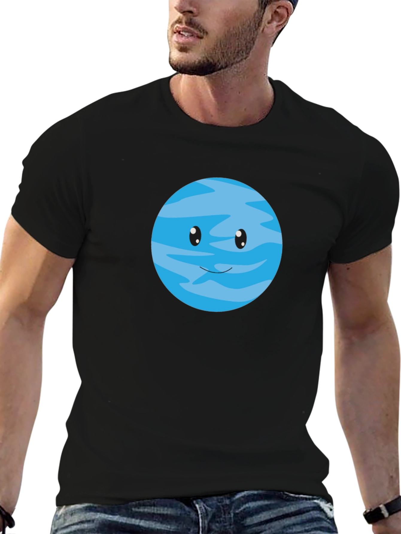 Black Cute Cartoon Planet Graphic T-Shirt view 6