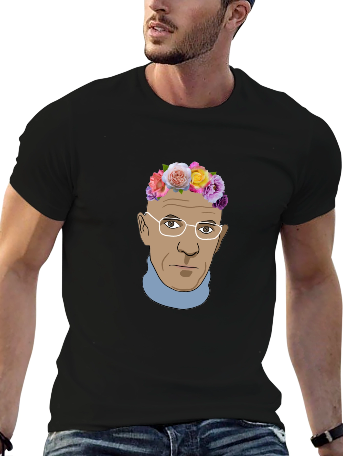 Black Floral Crown Man Graphic Tee - Unique Design view 6