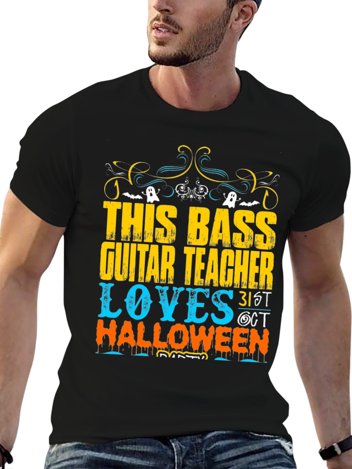 Black Bass Guitar Teacher Halloween T-Shirt view 6