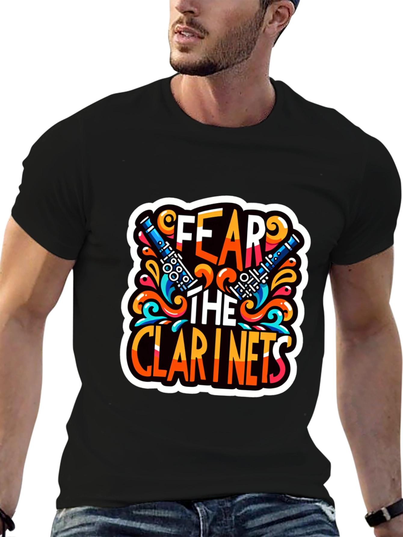 Black Fear the Clarinets Graphic T-Shirt - Music Lover Tee view 6