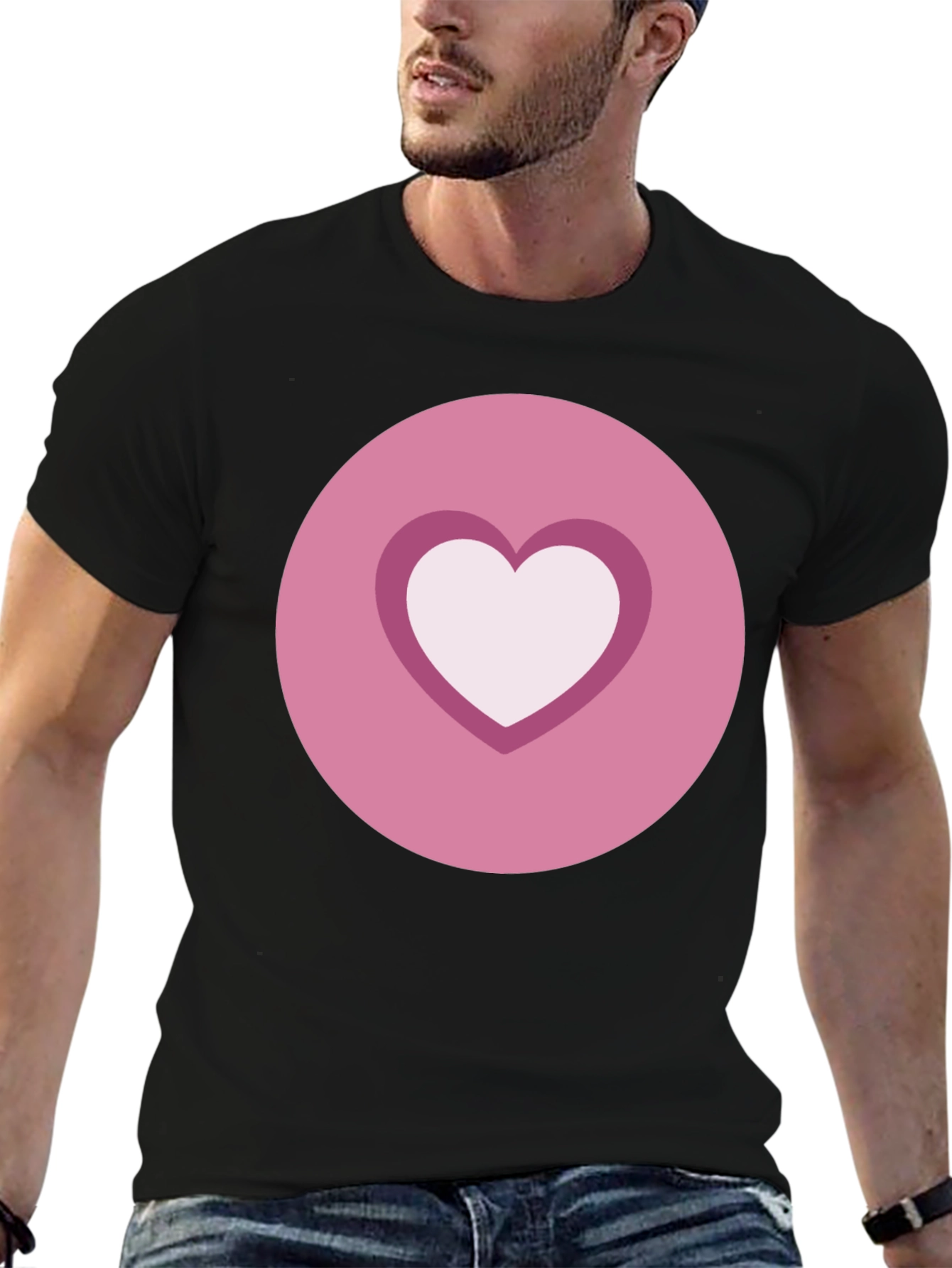 Black Heart Circle Graphic Tee - Casual Black Shirt view 6