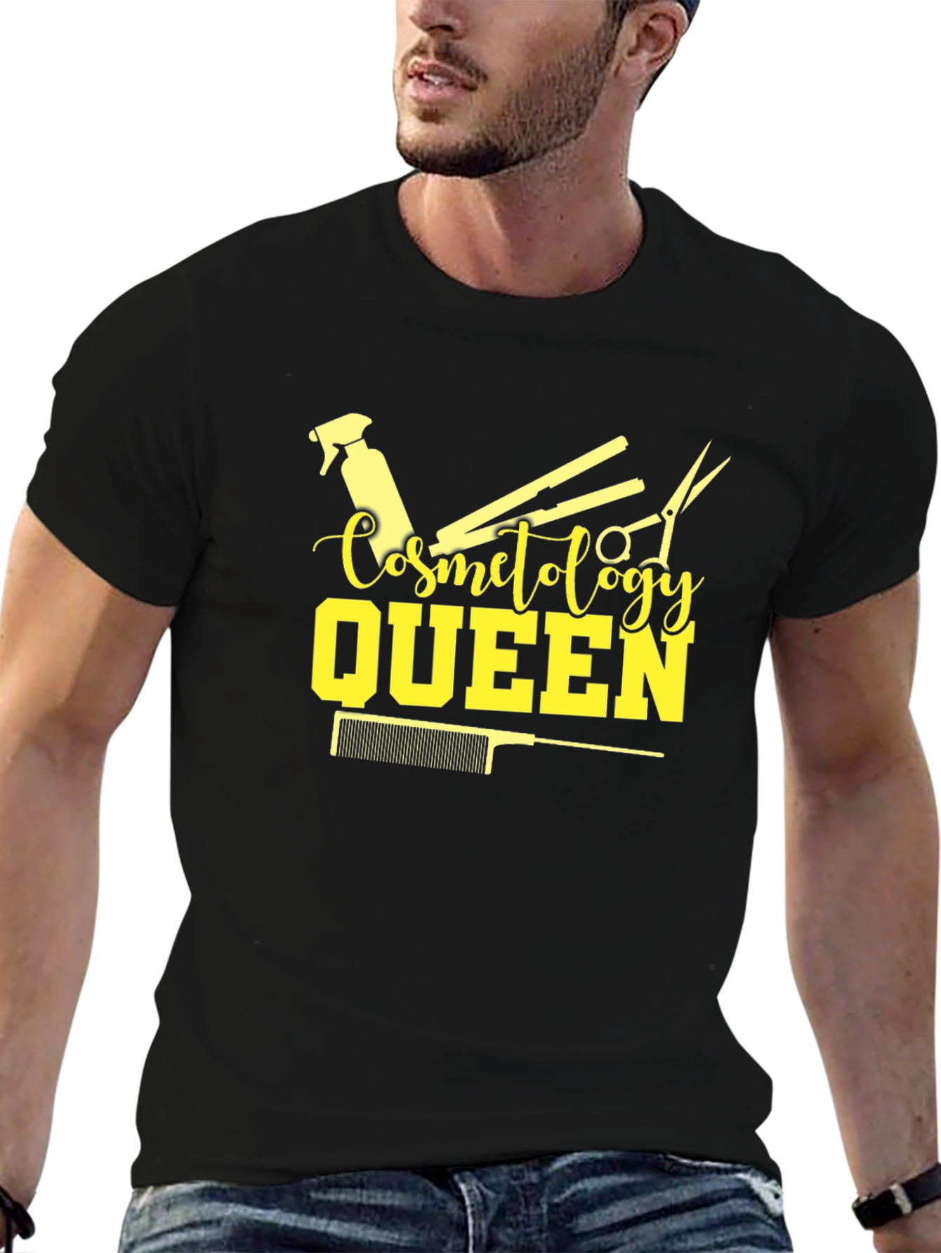 Black Cosmetology Queen T-Shirt - Black, Stylish Design view 6