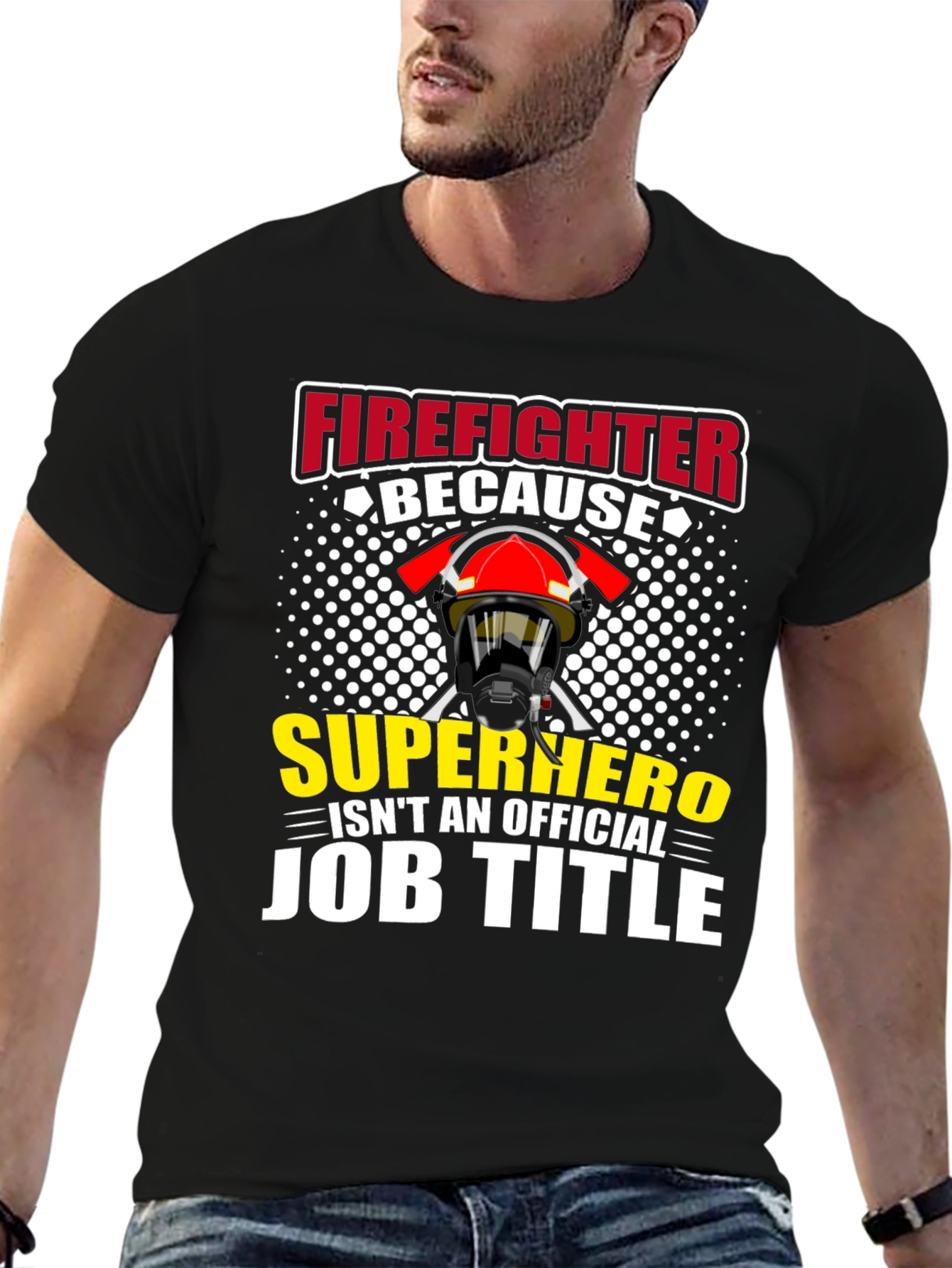 Black Firefighter Superhero Job Title Graphic T-Shirt view 6
