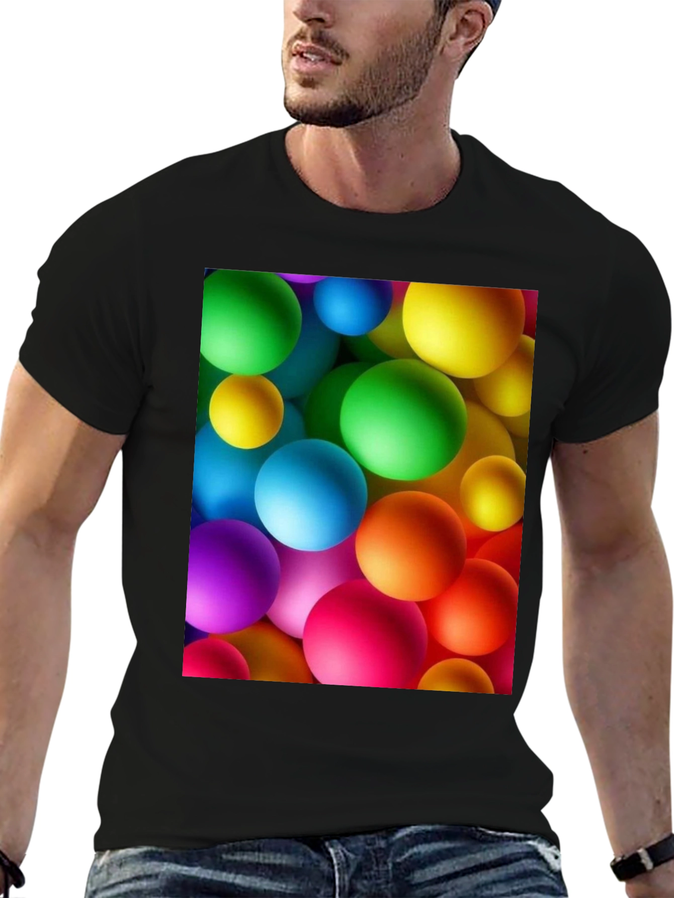 Black Colorful Spheres Graphic Print Black T-Shirt view 6