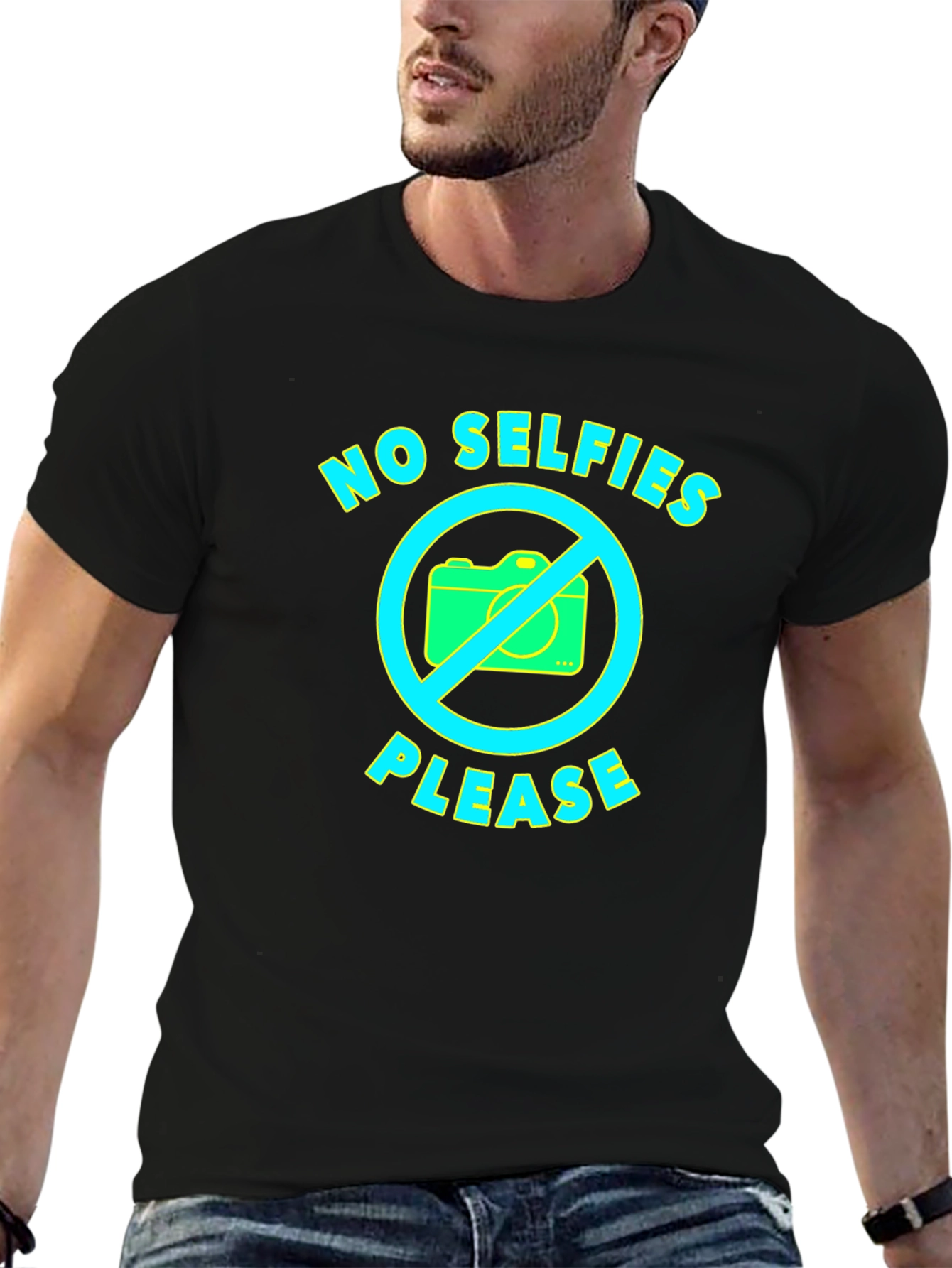Black No Selfies Please Graphic T-Shirt view 6