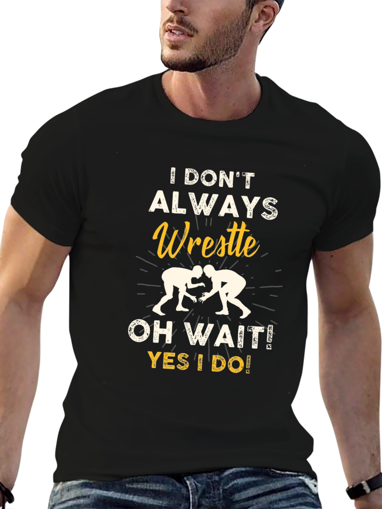 Black Funny Wrestling Graphic T-Shirt - I Don't Always Wrestle view 6