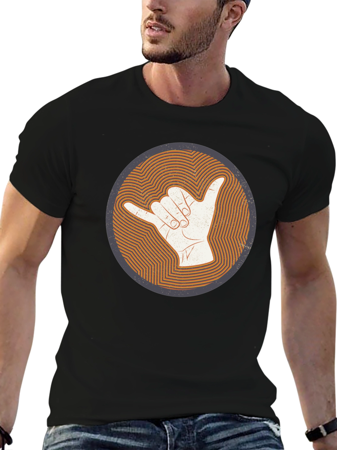 Black Shaka Hand Sign Graphic Tee - Casual Comfort view 6