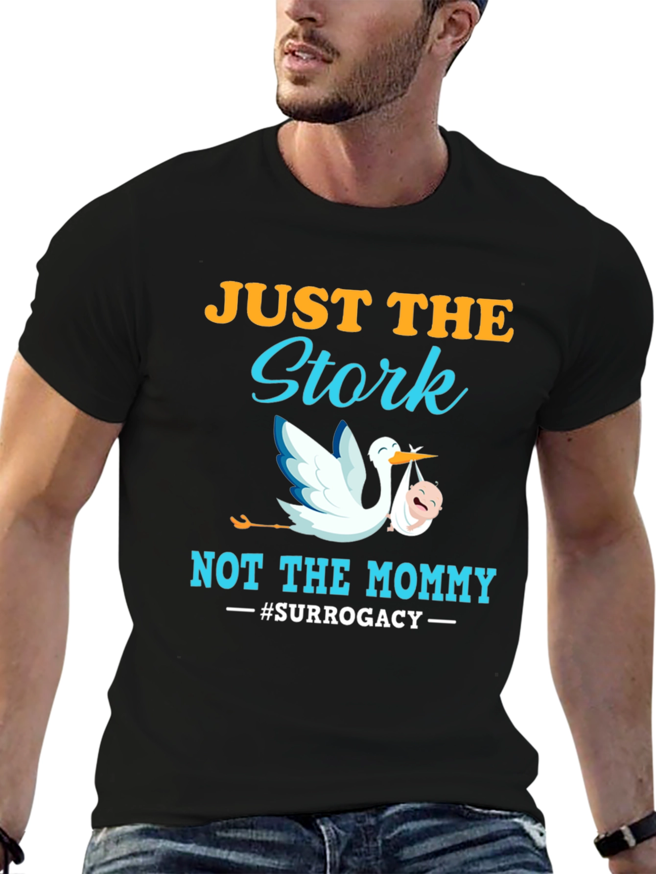 Black Just The Stork T-Shirt - Surrogacy Humor Tee view 6