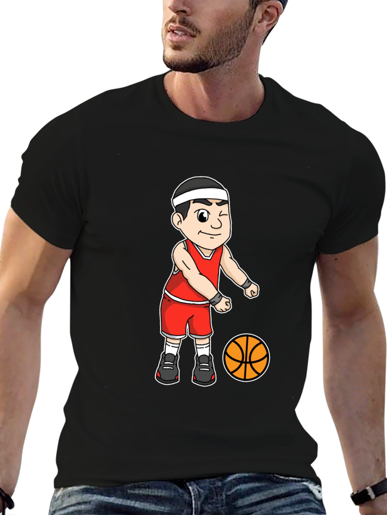 Black Cartoon Basketball Player Graphic Tee view 6