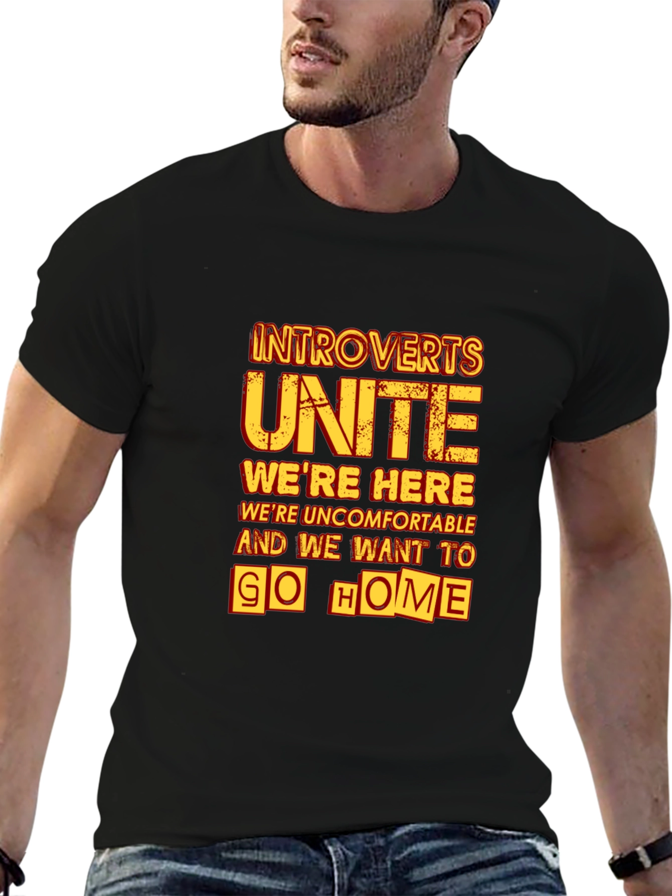 Black Introverts Unite Graphic Tee - Black Cotton T-Shirt view 6
