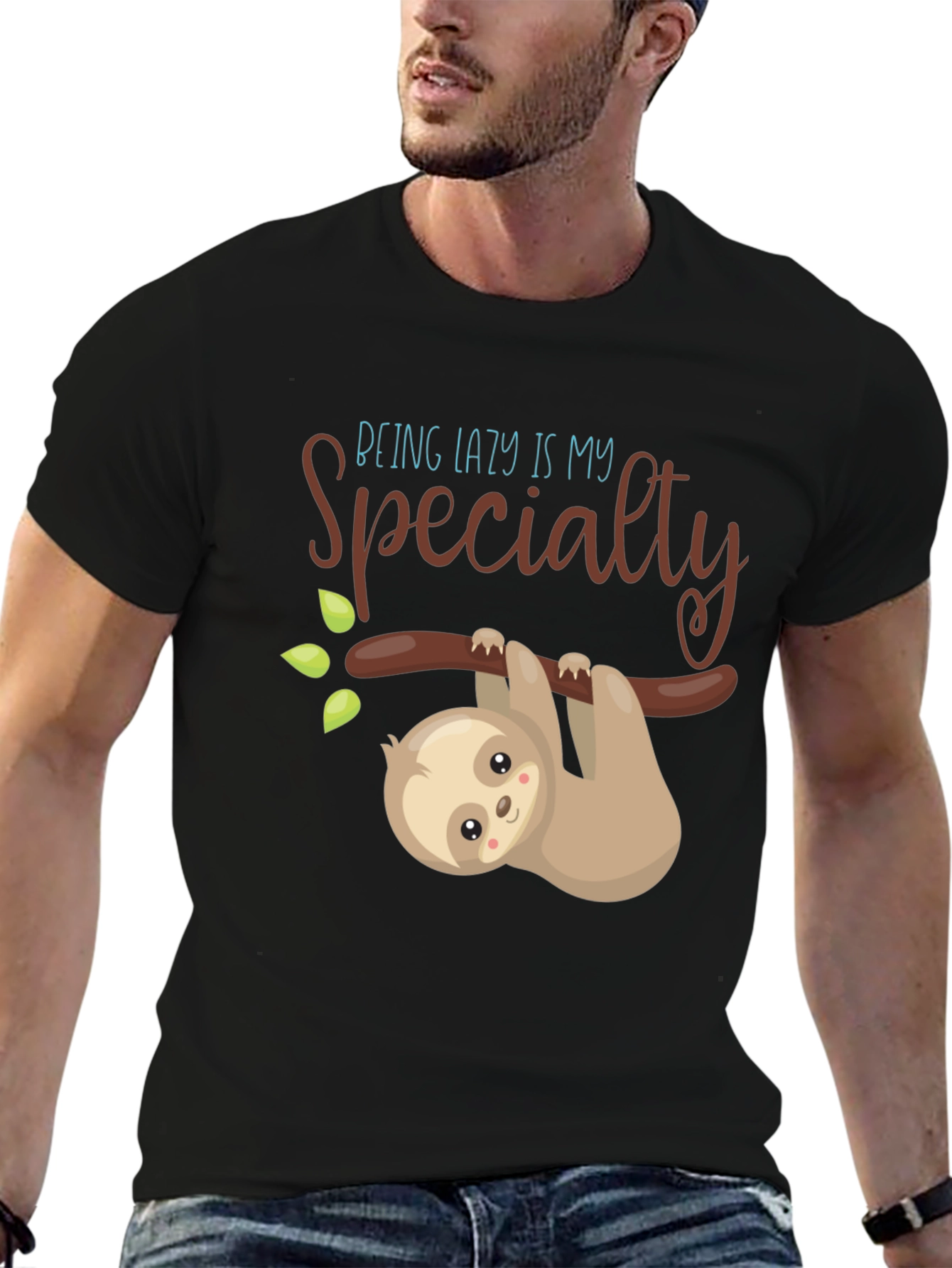 Black Lazy Sloth Graphic Tee - Men's Black T-Shirt view 6