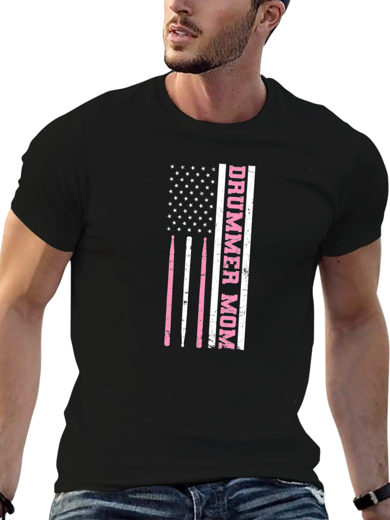 Black Drummer Mom USA Flag T-Shirt view 6