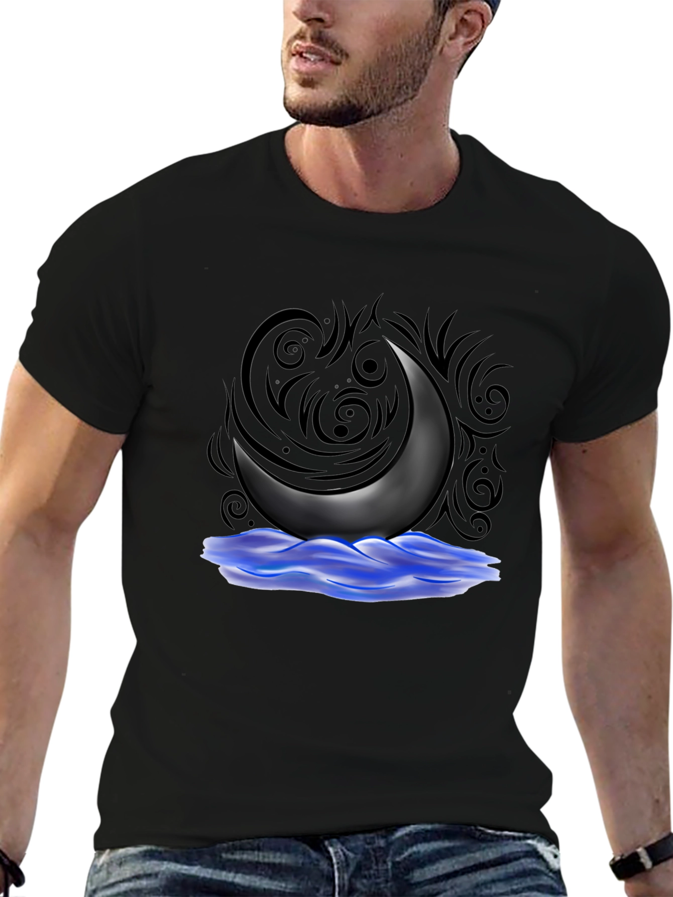 Black Crescent Moon T-Shirt - Black Graphic Tee view 6