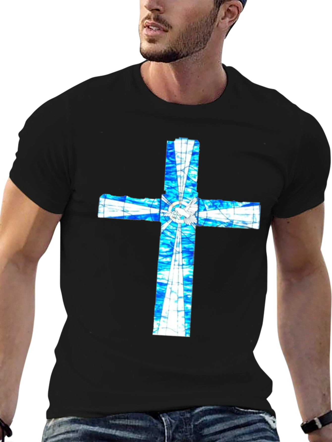 Black Stained Glass Cross Graphic T-Shirt view 6