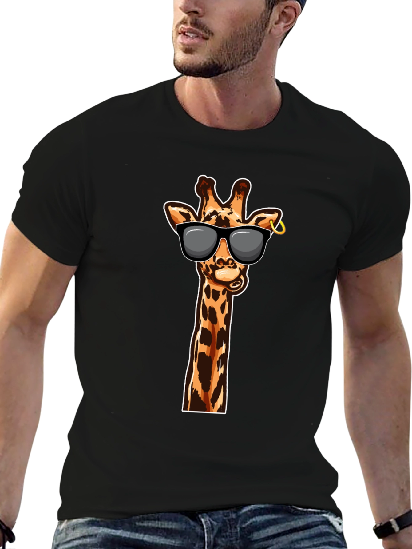 Black Cool Giraffe Graphic Tee - Stylish Black T-Shirt view 6