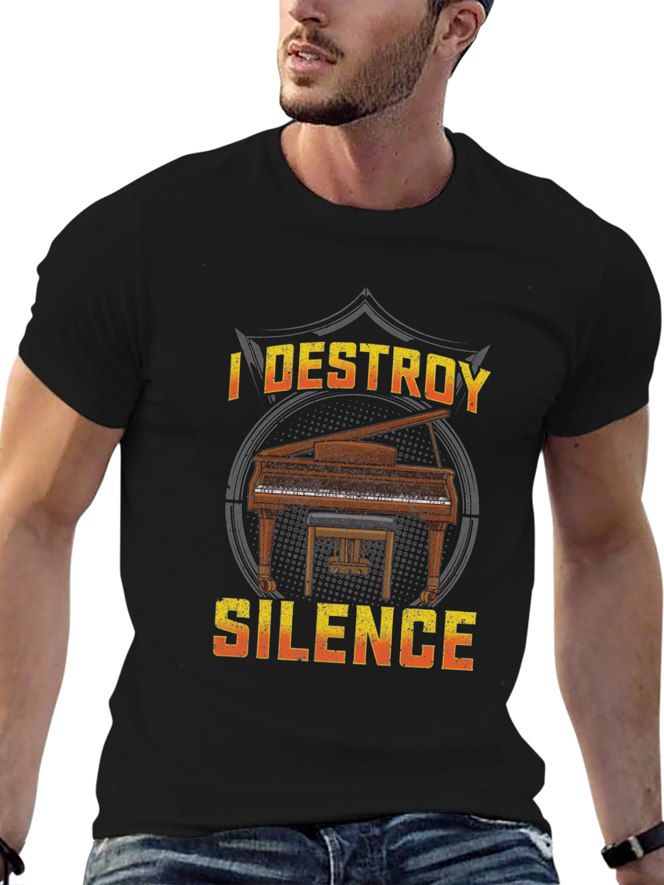 Black I Destroy Silence Piano T-Shirt view 6