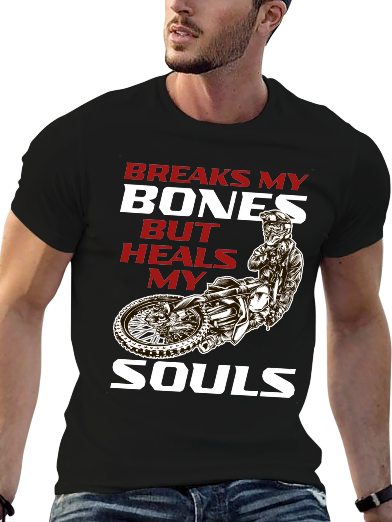 Black Breaks My Bones Heals My Soul Motocross T-Shirt view 6