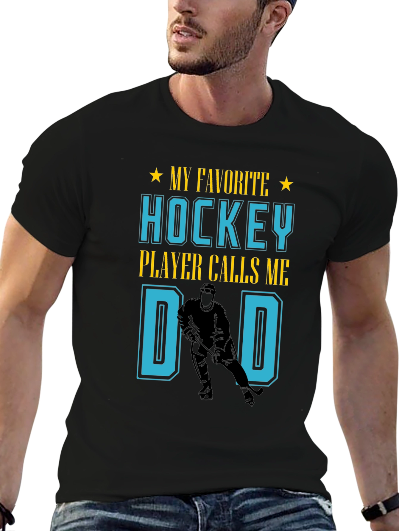 Black Hockey Dad T-Shirt view 6