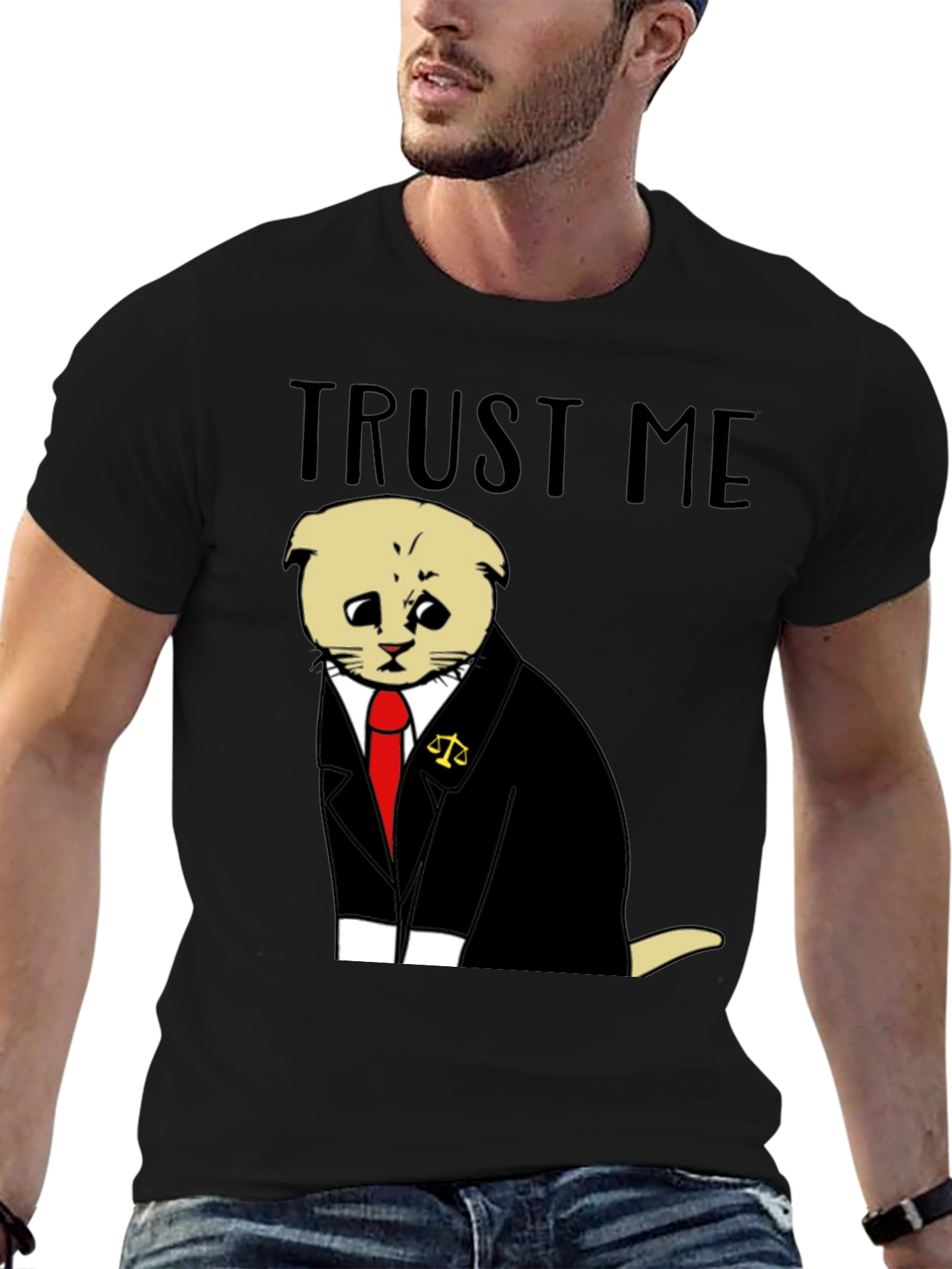Black Trust Me Lawyer Cat T-Shirt - Funny Cute Attorney Kitten Tee view 6