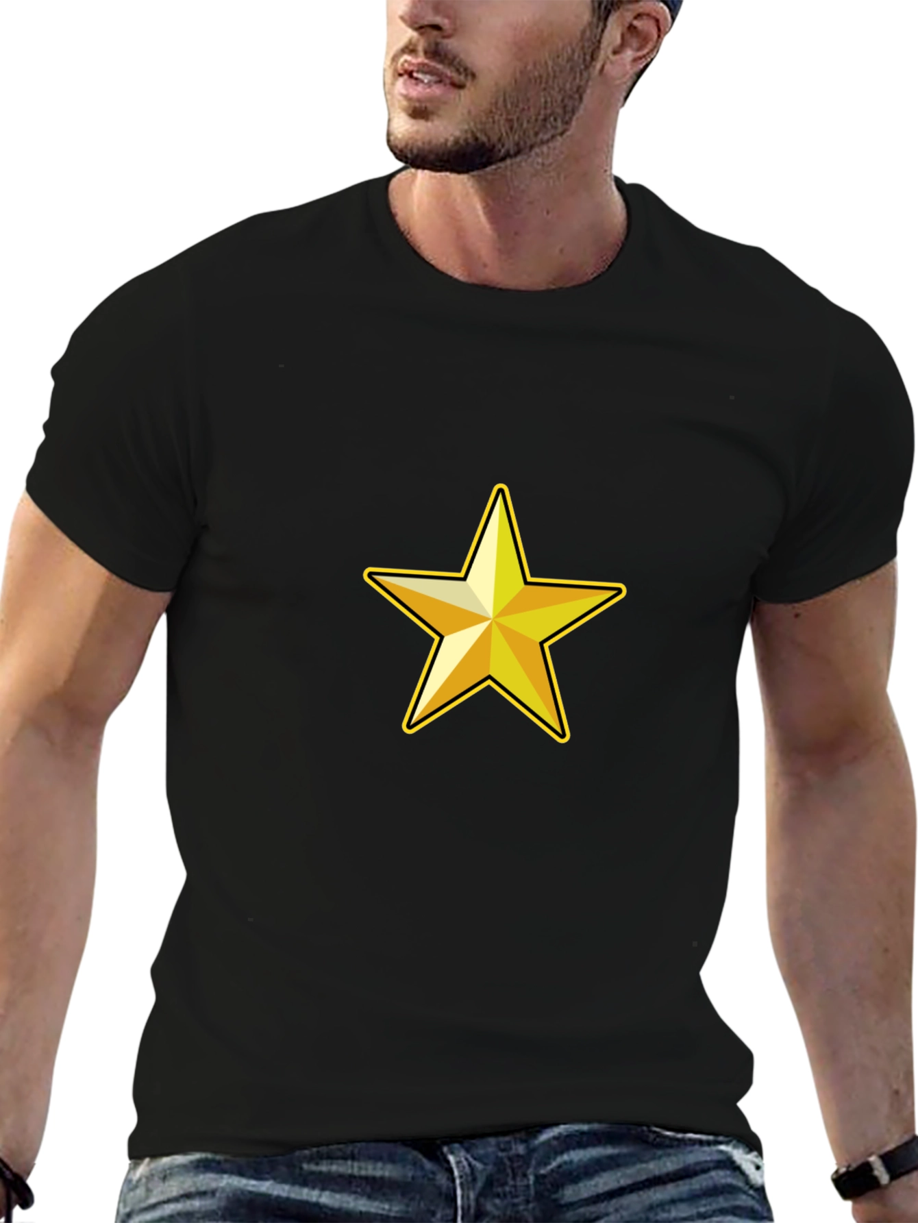 Black Classic Black Tee with Gold Star Graphic view 6