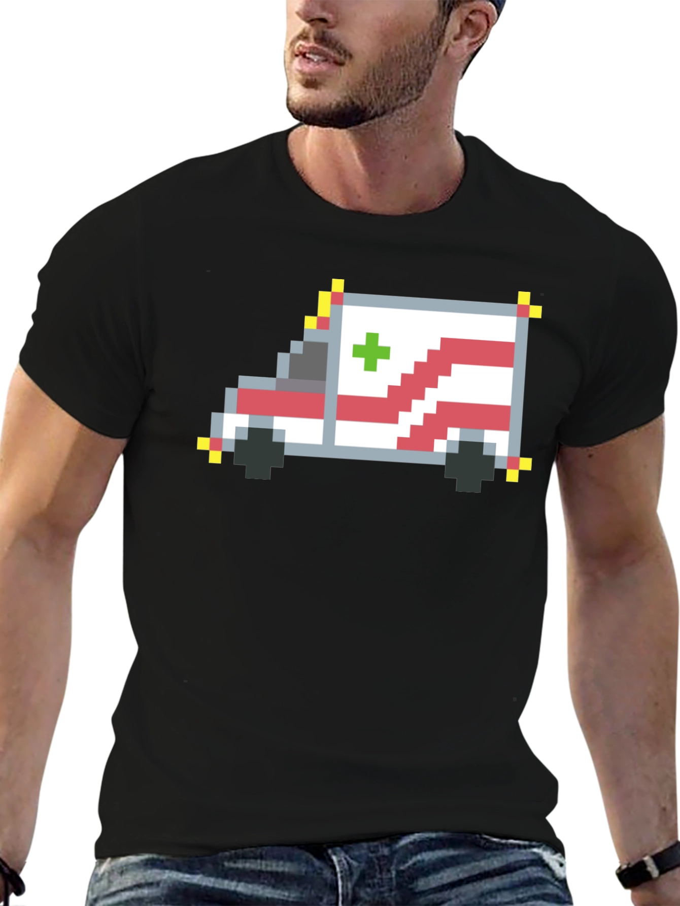 Black Pixel Ambulance Graphic T-Shirt view 6