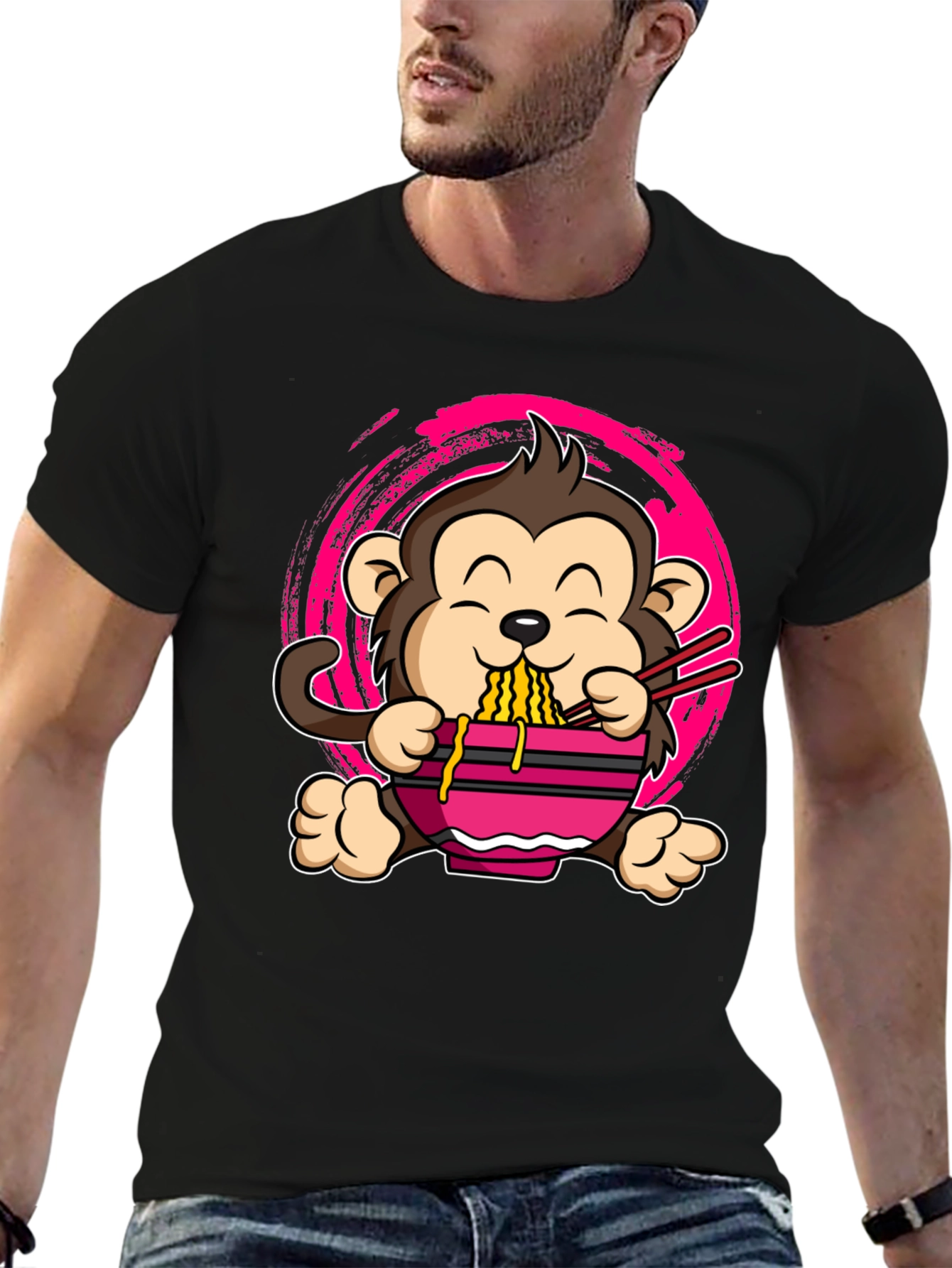 Black Monkey Ramen Graphic Tee - Cute Cartoon T-Shirt view 6