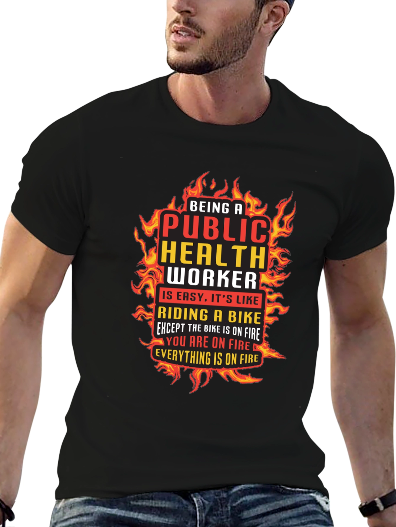 Black Public Health Worker On Fire Graphic T-Shirt view 6